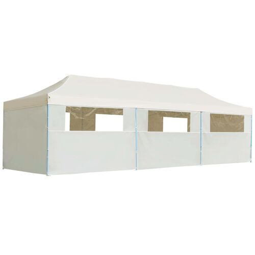 Tente Pop-Up 3x9 M Avec Parois Amovibles Et Toit Imperméable Cadre En Acier Crème
