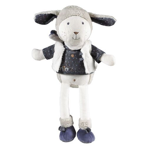Doudou Merlin Mouton Agneau Sauthon Blanc Bleu Gris Étoile Jouet Bebe Naissance Peluche Éveil Enfant 37 Cm