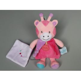 Doudou girafe rose blanc violet mouchoir Baby Nat