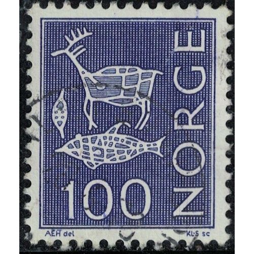 Norvège 1970 Oblitéré Used Animaux Stylisés Cerf Poisson Bleu Violet Y&t No 524b Su