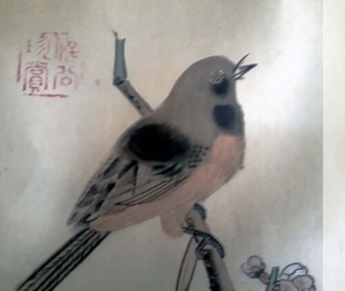 Chardonnerets Aquarelle Travail Ancien Corée