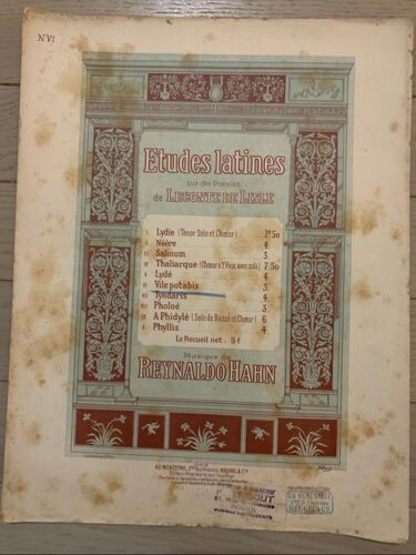 Vile Potabis. Reynaldo Hahn. Etudes Latines Sur Les Poésies De Leconte De Lisle. Au Mesnetrel. Heugel & Cie. 1900