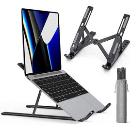 Support Ordinateur Portable,Support PC Portable Pliable à Surélever 6 Angles Réglable,Antidérapant en Aluminium Ventilé Stand,Noir