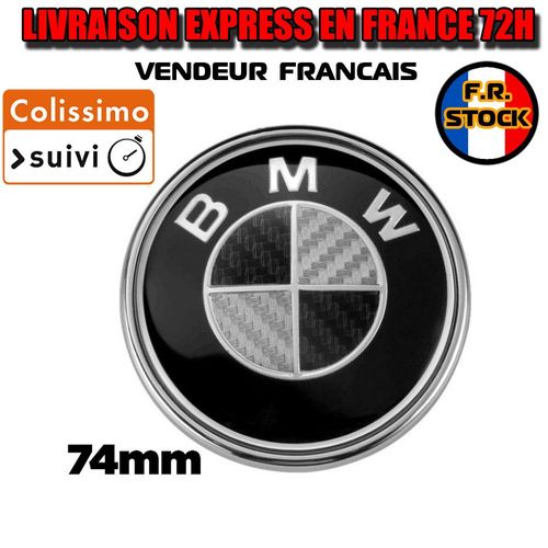 Bmw - Logo De Capot / Coffre - 74mm Fibre De Carbone Noir- Emblème / Insigne / Badge