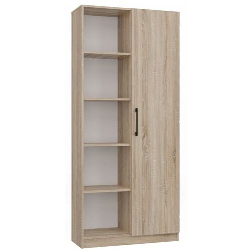 VILLME - Bibliothèque design minimaliste - 1 porte + 10 étagères - 80x30x182 cm - Meuble de rangement - Sonoma