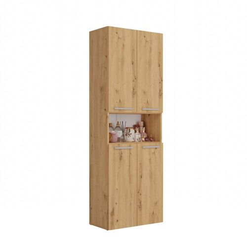 MOBY - Armoire de salle de bain avec 2 paniers à ligne - Rangement sdb - 174x60x30 - Meuble colonne - Chêne