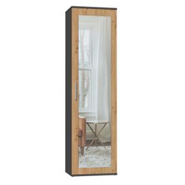 Atara - Armoire D'entrée Avec Grand Miroir - 180x50x35 Cm - 2 Étagères + Penderie - Meuble D'entrée - Gris&aspect Bois