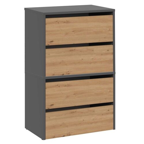 MONZ - Meuble à chaussures modulable - Dimensions 60x36x88cm - 4 portes rabattables - Gris&Aspect bois