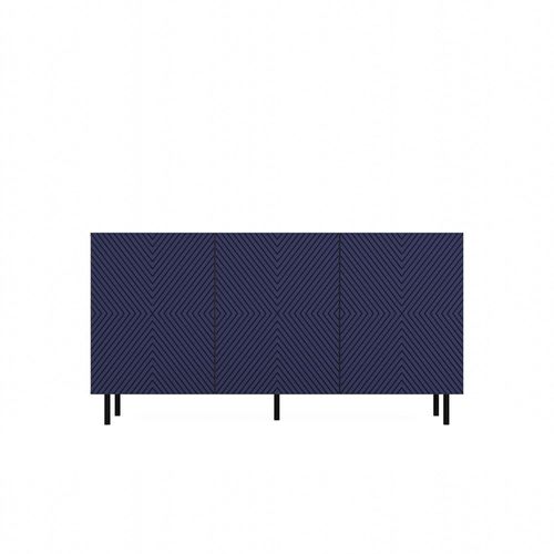 Cami - Buffet Style Glamour 3 Portes - 150x40x78cm - 4 Niches De Rangement - Façades À Lamelles - Bleu