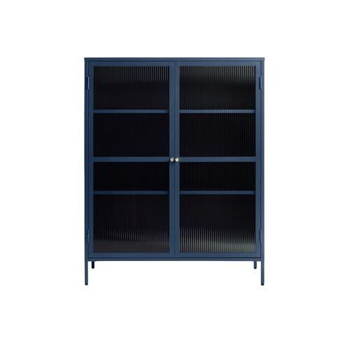 Drawer - BJORN - Vaisselier 2 portes en verre strié et métal H140cm - Bleu