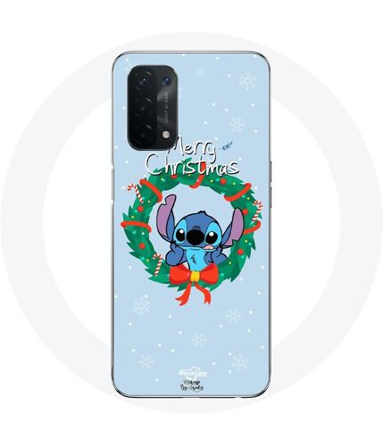Coque pour Oppo A74 Stitch neige joyeux Noël bleu