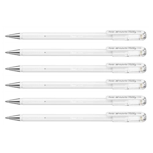 Pentel Lot De 6 Stylos Roller À Encre Gel Hybrid Milky Pastel Blanc