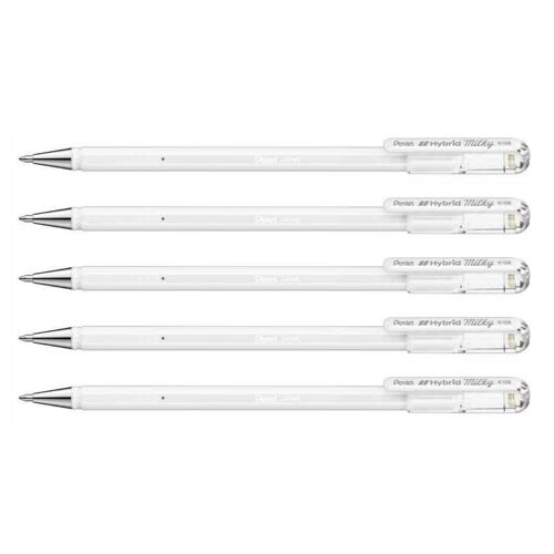 Pentel Lot De 5 Stylos Roller À Encre Gel Hybrid Milky Pastel Blanc