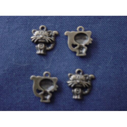 4 Breloques Chat Rigolo En Métal Bronze