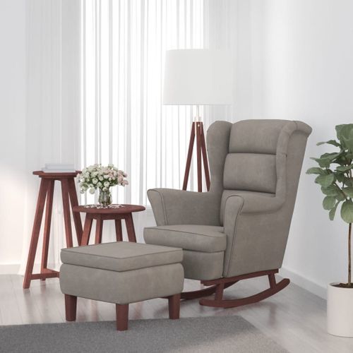 Vidaxl Chaise À Bascule Avec Pieds En Bois Et Tabouret Gris Clair