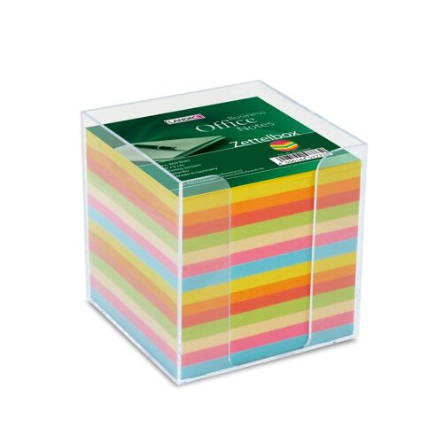 Landre 100420101 Lot Boîte Transparente Avec Coloré Notes Box Coussinets Taille 9 X 9 Cm, Env. 800 Pages Boite À Carte Transparente Avec Insert Pour Carte Multicolore