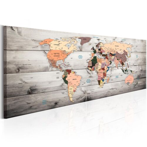 Tableau Cartes du monde World Maps: Wooden Travels 150 x 50 cm