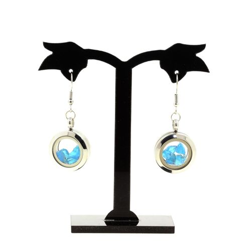 Boucles D'oreille Apatite Bleu Neon Brut. Acier Inoxydable.