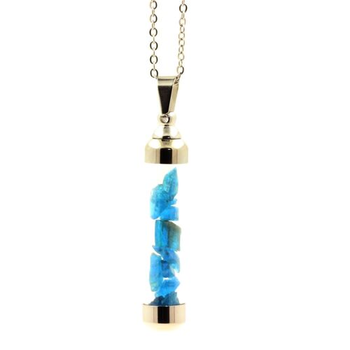 Collier Apatite Bleu Neon Brut. Modèle Tube 50 Mm.