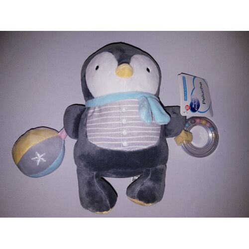 Doudou D'activités Pingouin Mots D'enfants Blanc Bleu Gris Rayé Grelot Boulier Leclerc Jouet Bebe Naissance Peluche Éveil Enfant Soft Toys