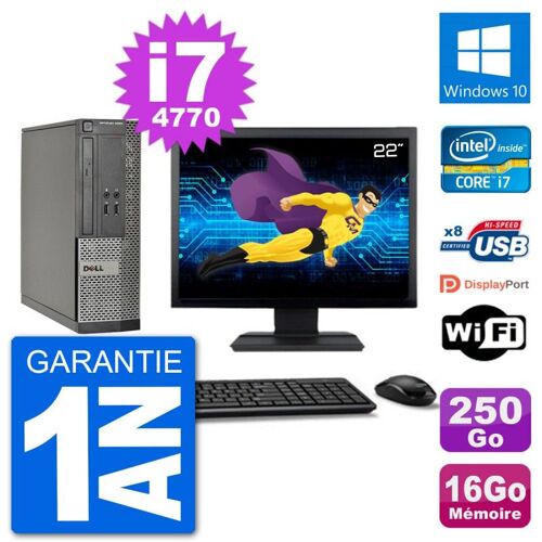 PC Dell 3020 SFF Ecran 22" i7-4770 RAM 16Go Disque 250Go Windows 10 Wifi