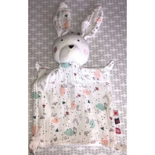 Doudou Lapin Plat Blanc Avec Imprime Tape À L'oeil Naissances