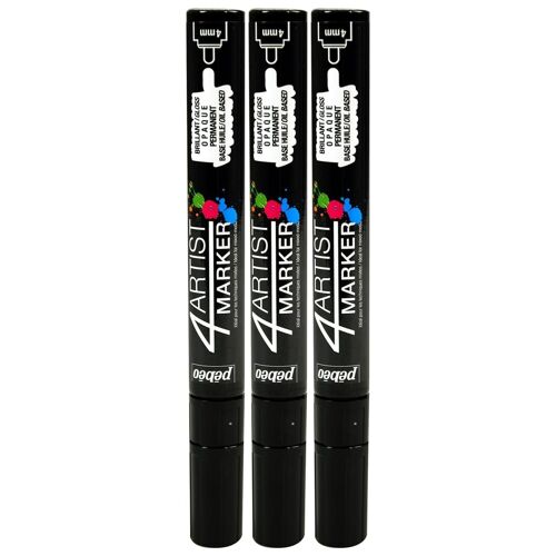 Pébéo Lot De 3 Marqueurs Peinture 4artist Pointe Ogive 4 Mm Noir