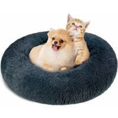 Lit Rond De Luxe Pour Chien Et Chat, 60 Cm, Gris Foncé, Coussin Donut Chaud, Lavable, Super Doux Et Confortable Pour Petits Chiens Et Chats