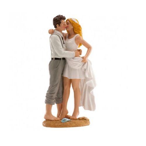 FIGURINE COUPLE MARIAGE PIEDS DANS LE SABLE 16CM