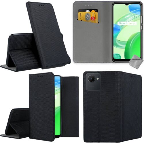 Housse pour Realme C30 / Narzo 50i Prime - etui coque pochette portefeuille + verre trempe - NOIR MAGNET