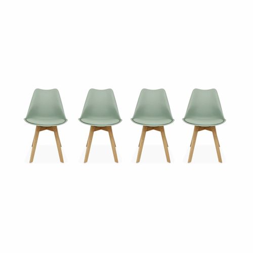 Lot De 4 Chaises Scandinaves. Pieds Bois De Hêtre. Fauteuils 1 Place. Vert Céladon