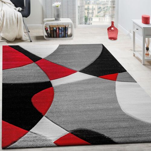 Créateur Tapis Moderne Géométrique Motif Découpe Des Contours En Rouge Noir Gris 160x230 Cm