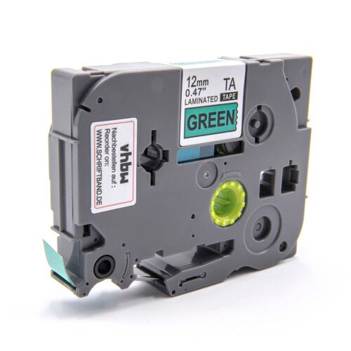 vhbw Cassette à ruban, cartouche, 12mm, vert, pour Brother P-Touch 2710, 2730, 2730VP, 300, 300B, 300SP, 310, 310B, 320 comme TZ-731, TZE-731.