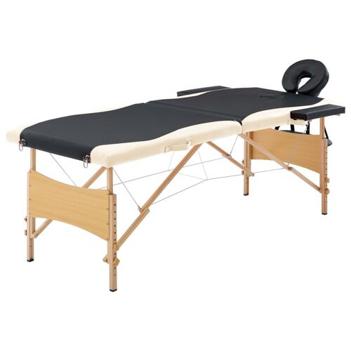 Vidaxl Table De Massage Pliable 2 Zones Bois Noir Et Beige