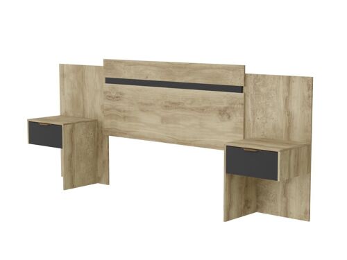 Tête de lit extensible avec chevets - 140/160 cm - Coloris : Naturel et noir - PARATI