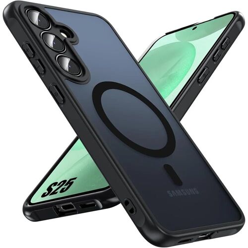 Coque Avec Cercle Magnétique Pour Samsung Galaxy S25, Protection Silicone Et Pc + Vitre Caméra Intégrée - Noir - E.F.Connection