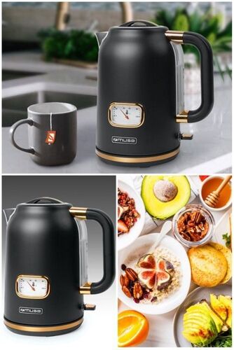 BOUILLOIRE RETRO VINTAGE 2200W 1.7L 2200W SANS FIL NOIRE ET DORE