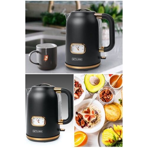 BOUILLOIRE RETRO VINTAGE 2200W 1.7L 2200W SANS FIL NOIRE ET DORE
