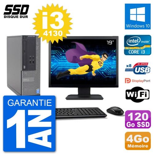 PC Dell Optiplex 3020 SFF Ecran 19" i3-4130 RAM 4Go SSD 120Go Windows 10 Wifi