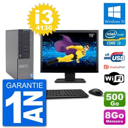 PC Dell Optiplex 3020 SFF Ecran 19" i3-4130 RAM 8Go Disque 500Go Windows 10 Wifi
