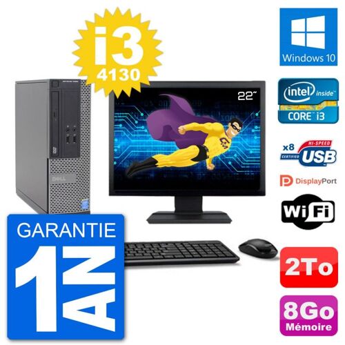 PC Dell Optiplex 3020 SFF Ecran 22" i3-4130 RAM 8Go Disque 2To Windows 10 Wifi