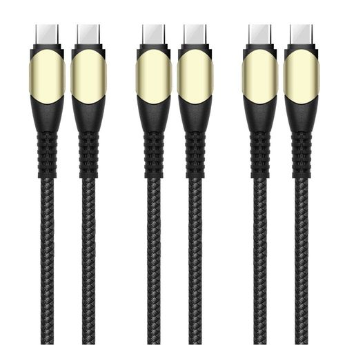 3x Câble USB-C vers USB-C Rapide 60W pour iPhone 16 Pro Max / iPhone 16 Pro / iPhone 16 / iPhone 16 Plus - Nylon Tressé Noir 1M - E.F.Connection