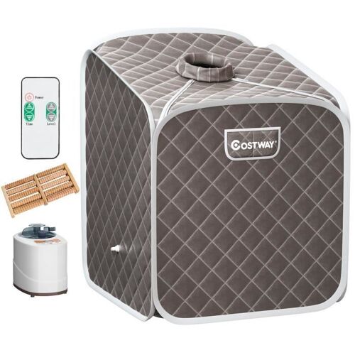 COSTWAY Sauna à Vapeur Portable, 9 Niveaux de Température Réglables 2L avec Chaise, pour Détoxification, Soulagement du Stress, Gris