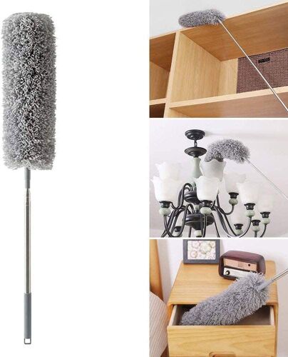 Plumeaux extensible avec tige télescopique en acier inoxydable, balai anti-poussière en microfibre avec balai d'angle pliable, élimine sans effort la poussière et les toiles d'araignées, extra long