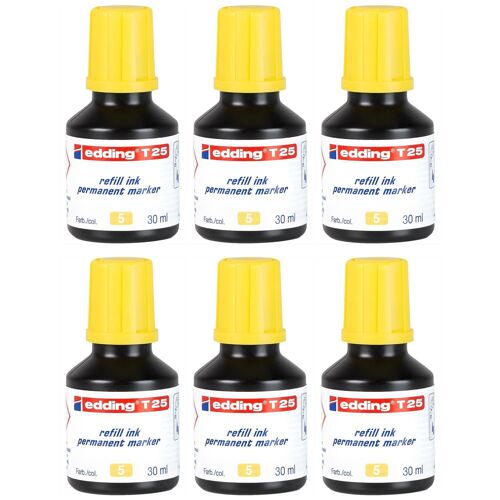 Edding Lot De 6 Recharges D'encre 30ml T25 Goutte À Goutte Pour Marqueur Permanent Jaune