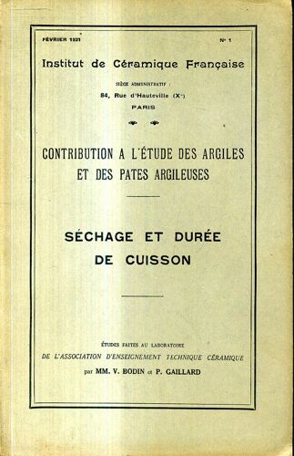 Contribution A L Etude Des Argiles Et Pates Argileuses Sechage Et Duree De Cuisson