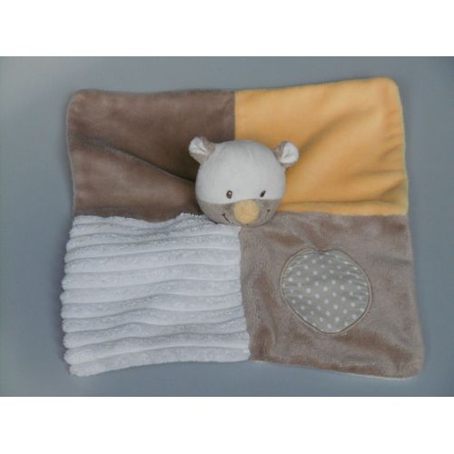 Doudou Ours Plat Marron Blanc Jaune P'tit Bisou Aubert