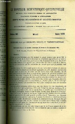 Le Moniteur Scientifique Du Docteur Quesneville N° 605 - Recherches Sur Les Colorants Dérivés Du Triphénylméthane. Sur La Réaction Du Sulfate De Fer Vis A Vis Des Phosphates Calciques Employés En(...)
