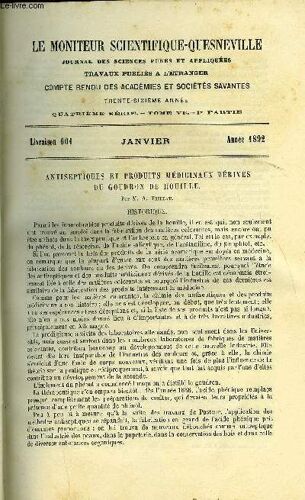 Le Moniteur Scientifique Du Docteur Quesneville N° 601 - Antiseptiques Et Produits Médicinaux Dérivés Du Goudron De Houille Par M.A. Trillat. Préparation D Une Liqueur Hydrotimétrique Normale(...)