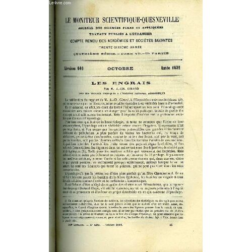 Le Moniteur Scientifique Du Docteur Quesneville N° 610 - Les Engrais Par M.A. Ch. Girard. Sur Une Pipette Et Une Burette Pour Dosages Volumétriques D Industrie Par M.G.A. Le Roy. Dosage De L Acide(...)